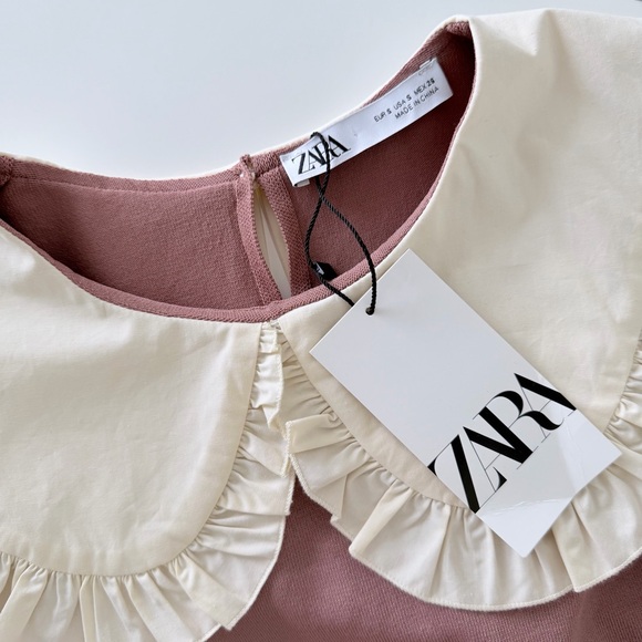 Zara Ruffled Peter Pan Collar Knit Top Blush Pink S - Picture 4 of 15